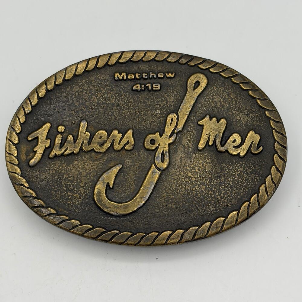 Vintage Magicast Brass Belt Buckle “Fishers Of Men” Matthew 4:19